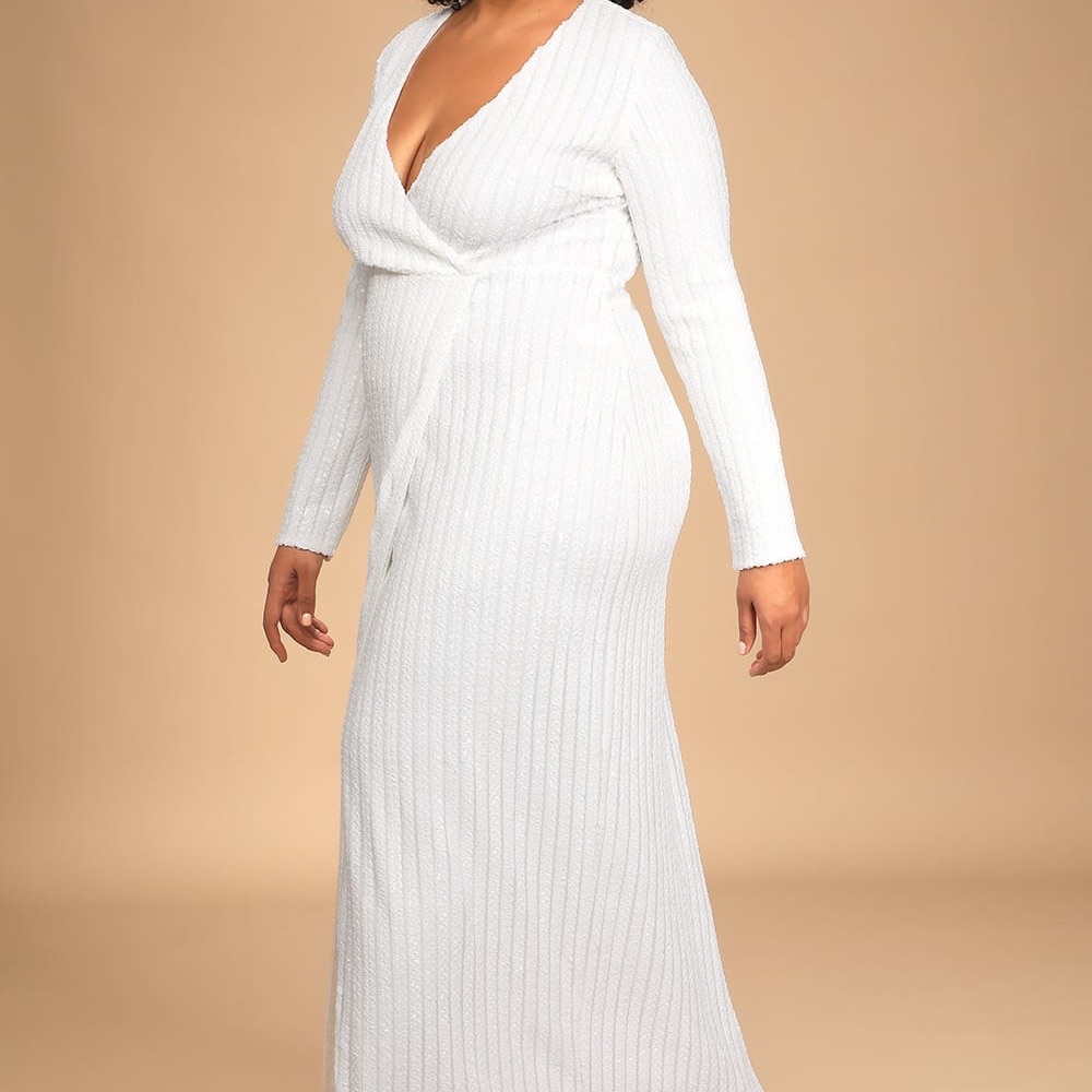 NWT - LULU’S Love Lasts Forever White Sequin Long Sleeve Maxi Dress - XL